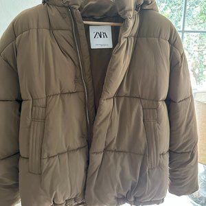Zara Brown Heavyweight Puffer Jacket